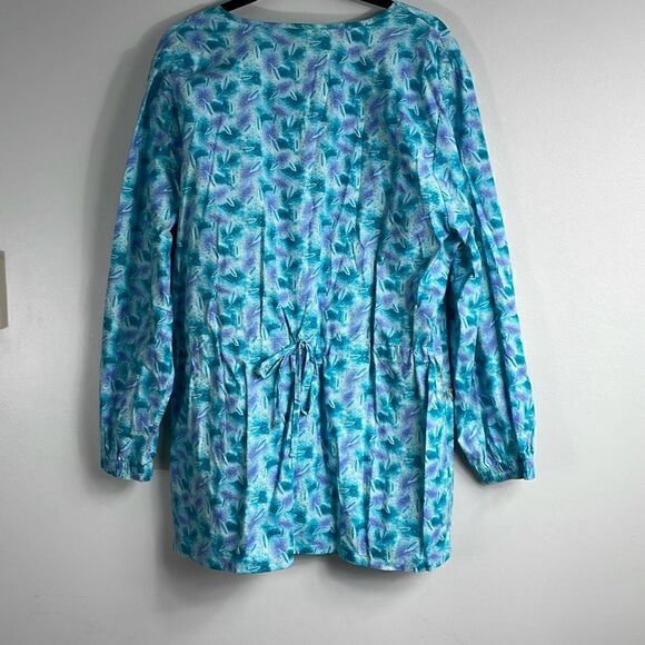 Cherokee cotton print two pocket button front cinch tie back scrub jacket coat M - Picture 2 of 12